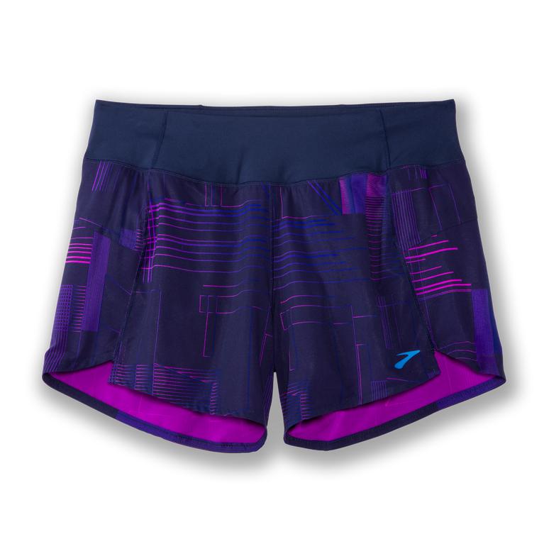 Brooks CHASER 5 Running Shorts Womens Online - Matrix Navy Print/Purple (HYP192347)